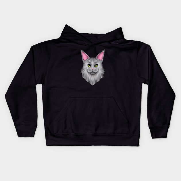 Gray Mainecoon Cat Kids Hoodie by Cat Club